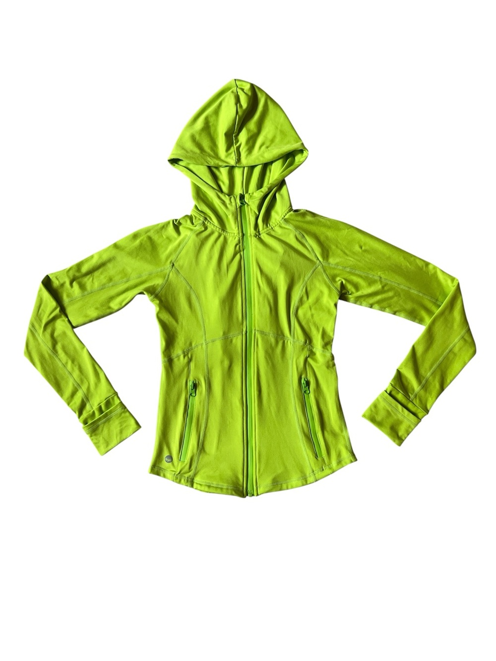 Senita Athletics Sculpt Lime Green Zip-Up Ruffle Stretch Hoodie